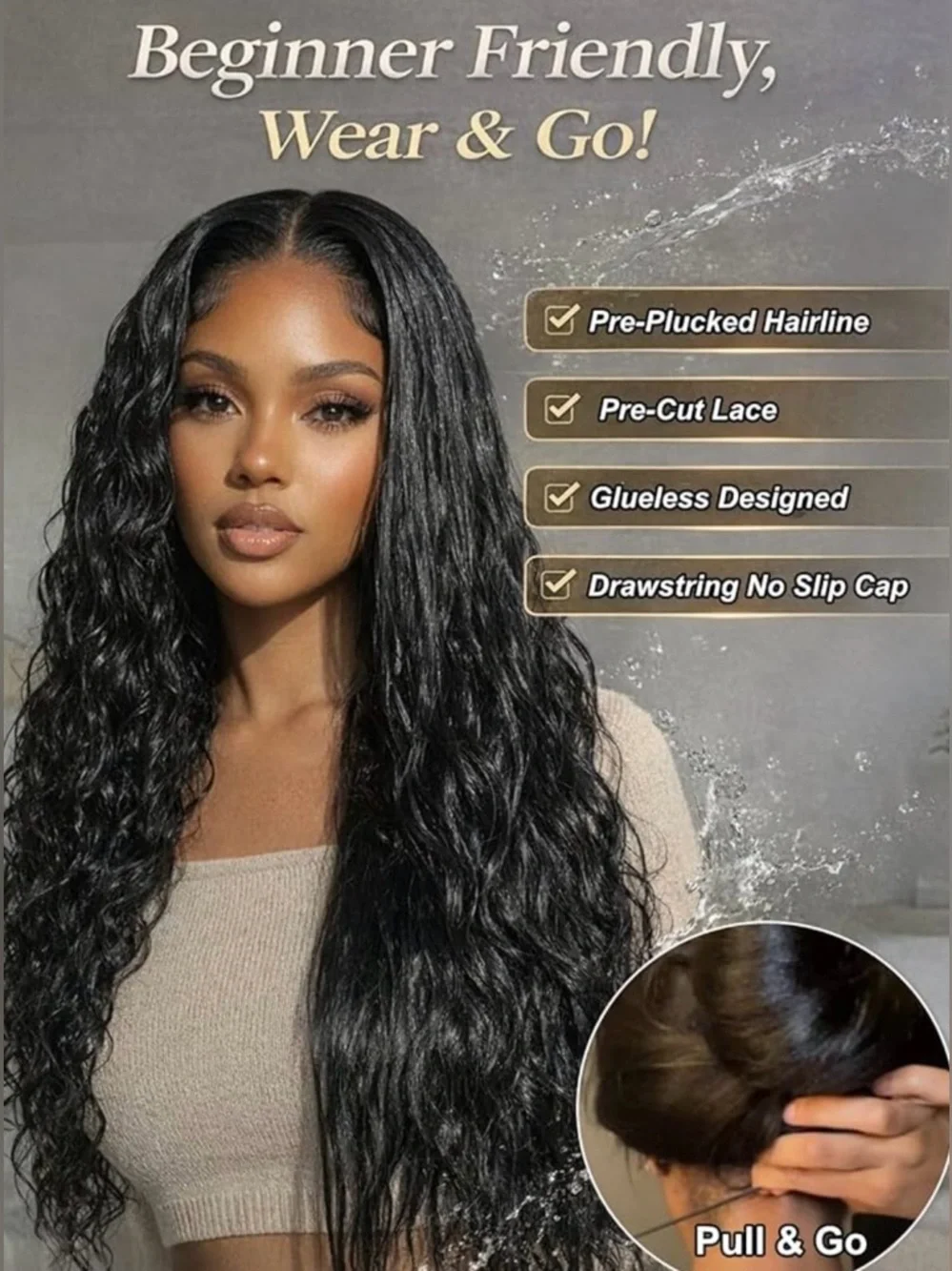 UNICE 2 in 1 Straight & Water Wave Human Hair 20 Inch Wig